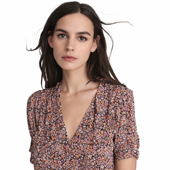 NWT THE KOOPLES Floral V-Neck Short Sleeve Flowy BOHO Dress in Pink & Black! - Picture 5 of 5